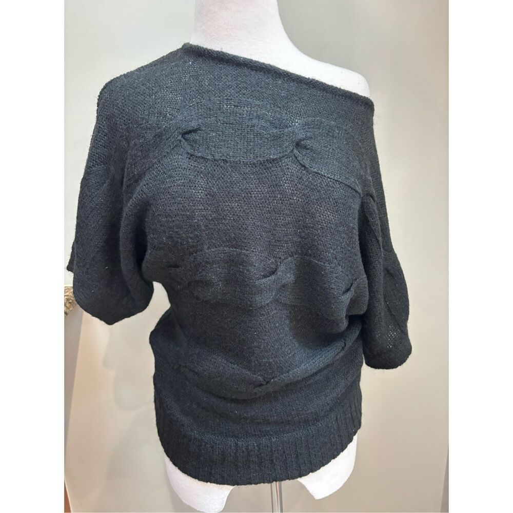 Forever 21 black open weave cable knit off shoulder batwing sleeve wool blend (1